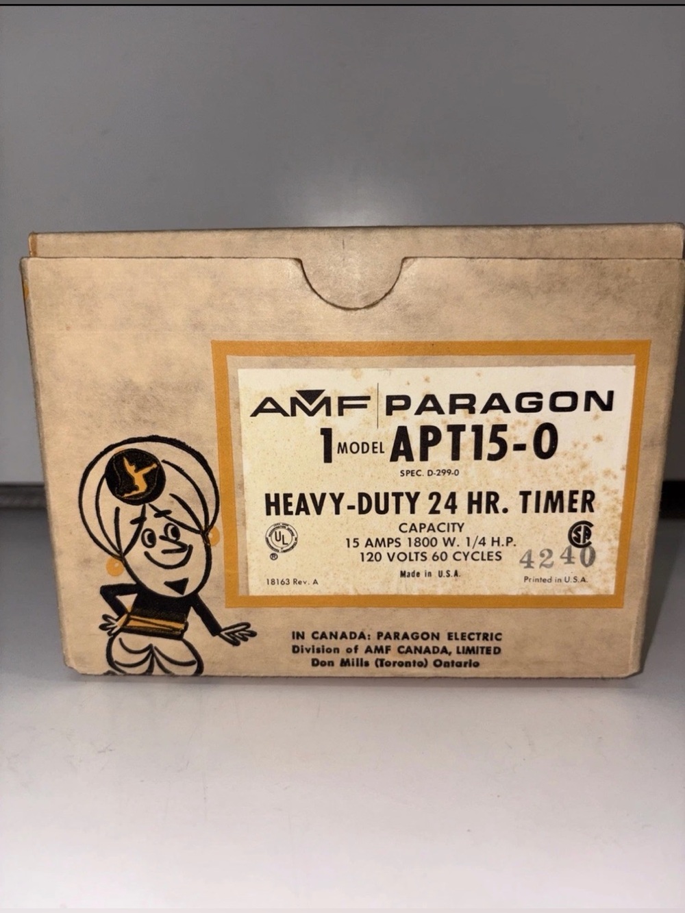 Vintage AMF Paragon APT15-0 Heavy Duty 24 Hr Timer  Complete in Box MCM ATOMIC